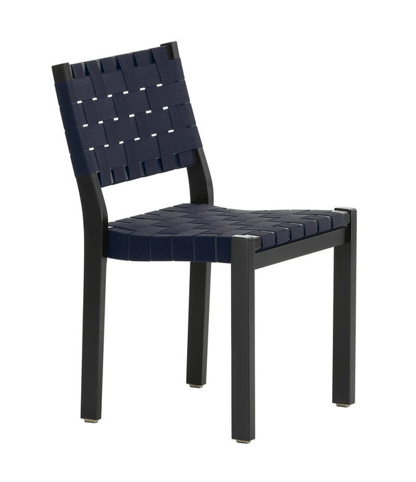 Artek  Artek - Chair 611 Berken Zwart  - Zwart-Blauw/ Webbing