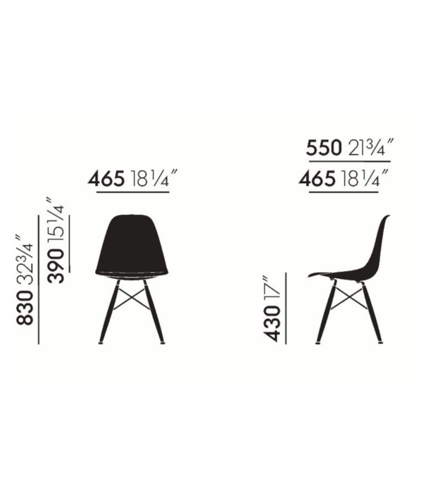 Vitra  Vitra - Eames Plastic Side Chair RE DSW, onderstel goud esdoorn