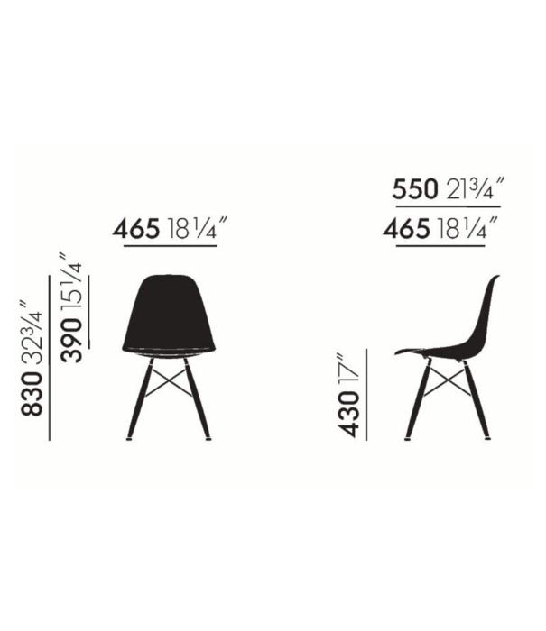 Vitra  Vitra - Eames Plastic Side Chair RE DSW onderstel esdoorn goud