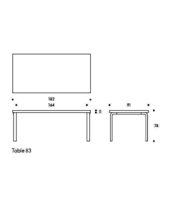 Artek  Artek - Aalto Table rectangular 83,  zwart linoleum