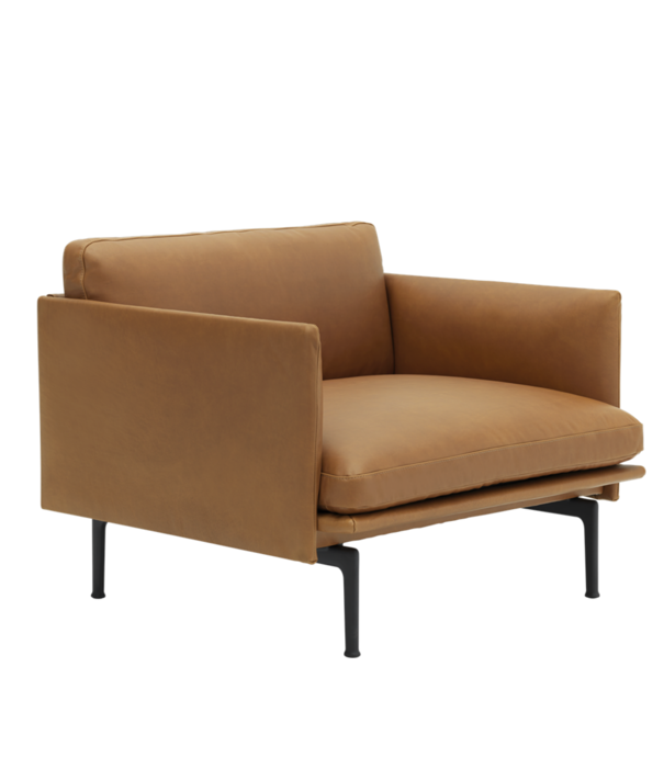 Muuto Outline Fauteuil Refine cognac leer, zwart onderstel