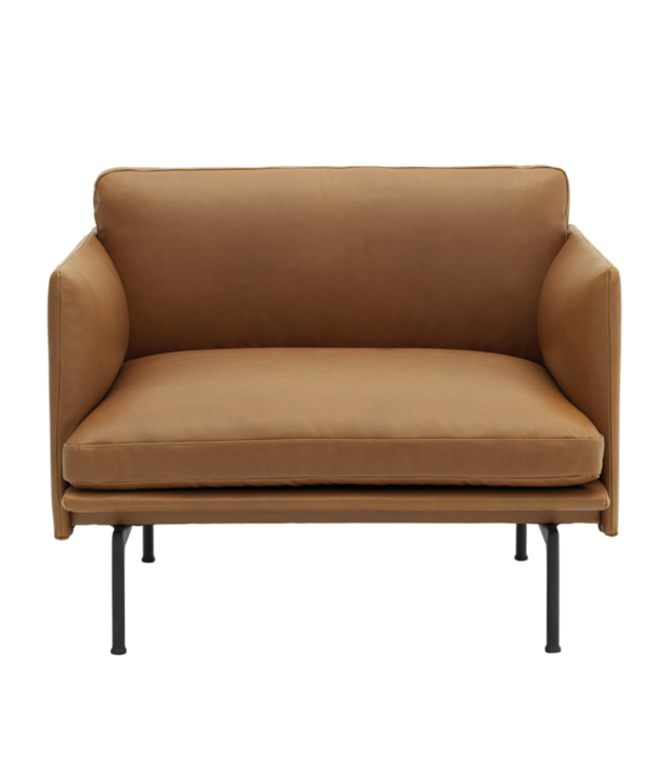 Muuto Outline Fauteuil Refine cognac leer, zwart onderstel