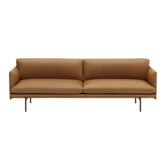 Muuto - Outline 3 zits bank refine cognac leer, voet zwart