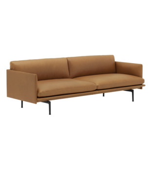 Muuto Outline 3-zits Bank Refine cognac leer, zwart onderstel