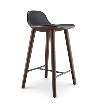 Yuuga barstool smoked oak, black leather seat