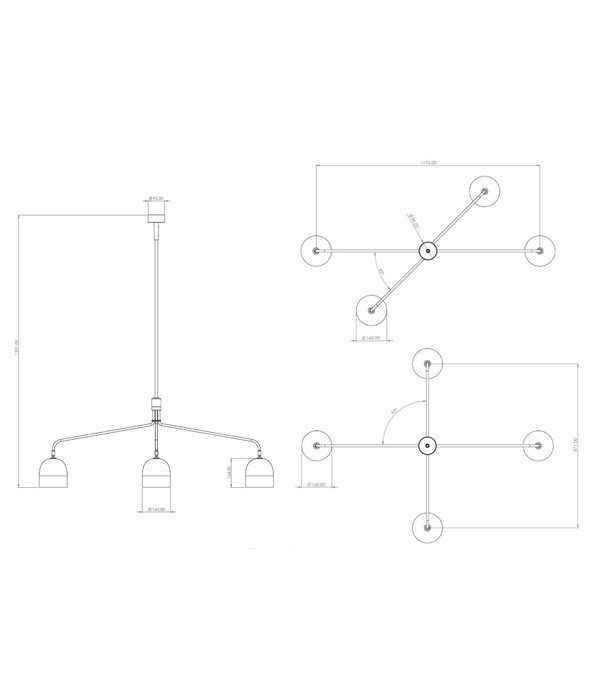 Gubi  Howard Kroonluchter 4 arm, short, gunmetal