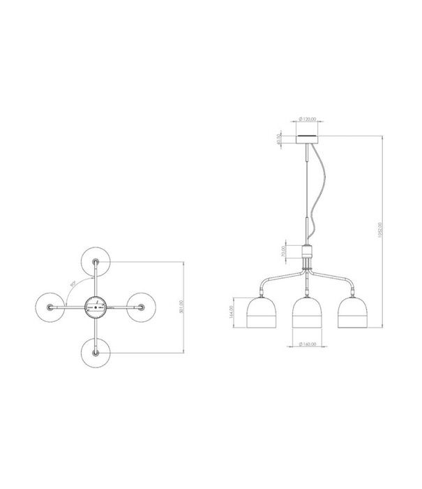 Gubi  Howard Chandelier 4 arm, short, gunmetal