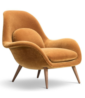 Fredericia - Swoon lounge stoel Grand Mohair, houten poten