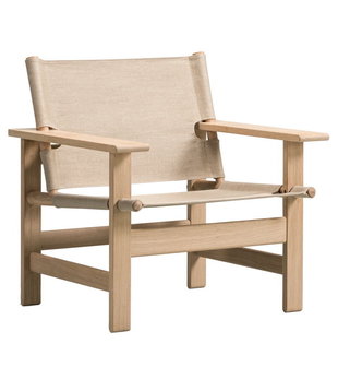 The Canvas Chair  lounge stoel naturel canvas, gezeept eiken
