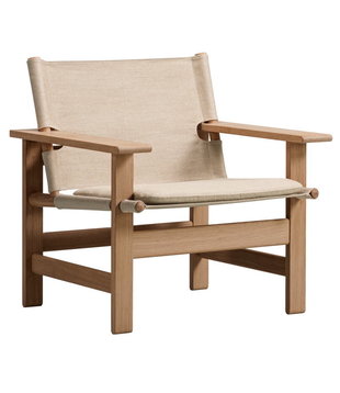 The Canvas Chair lounge stoel naturel canvas met kussen, geolied eiken