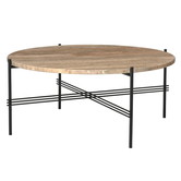 Gubi - TS coffee table round  warm taupe travertine, black base