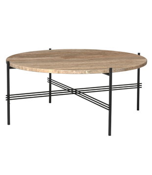 Gubi - TS coffee table round  warm taupe travertine, black base Ø80