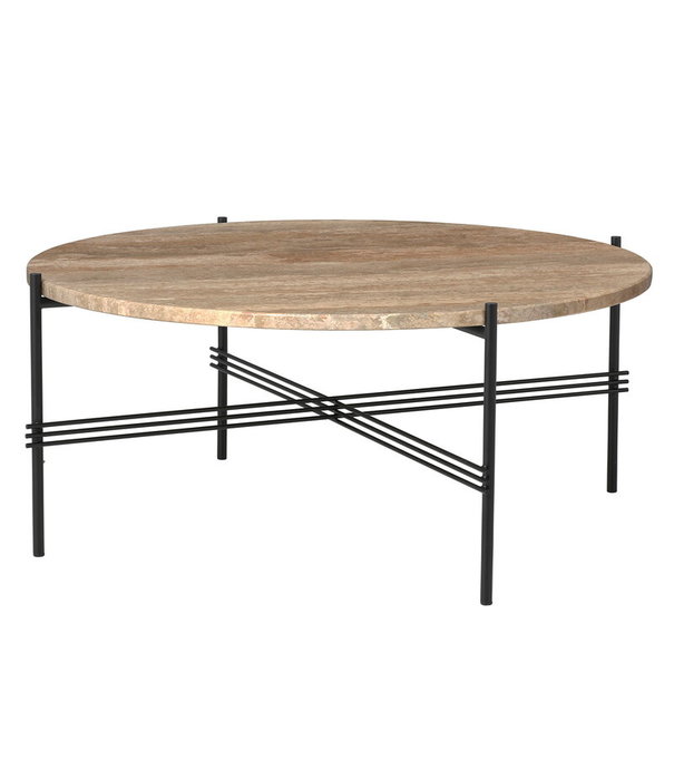 Gubi  Gubi - TS coffee table round  warm taupe travertine, black base