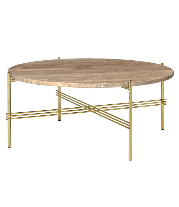 Gubi  Gubi - TS coffee table round warm taupe travertine, brass base