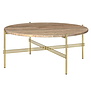 Gubi - TS coffee table round warm taupe travertine, brass base
