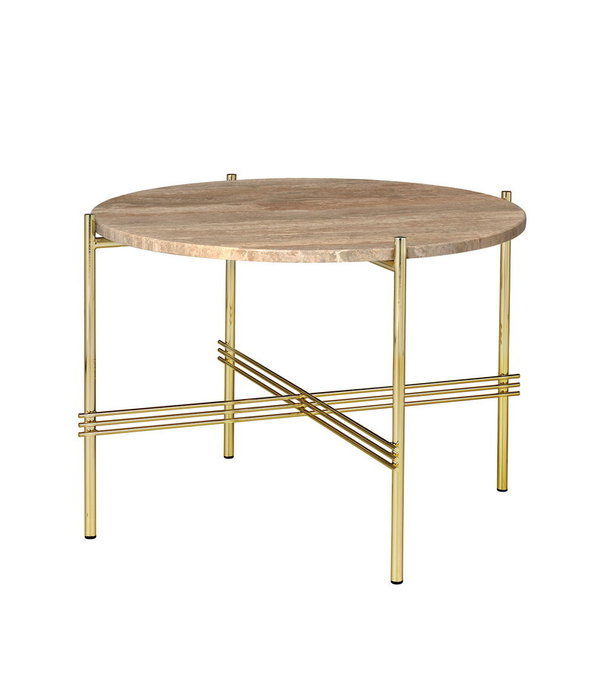 Gubi  Gubi - TS coffee table round  warm taupe travertine, brass base