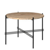 Gubi - TS coffee table round warm taupe travertine , black base