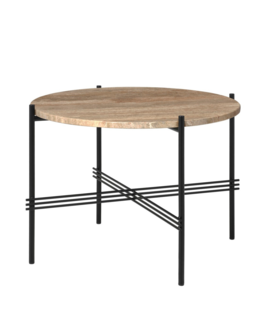 Gubi - TS coffee table round warm taupe travertine , black base Ø55