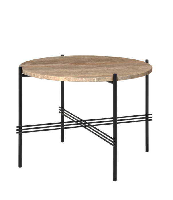 Gubi  Gubi - TS coffee table round warm taupe travertine , black base