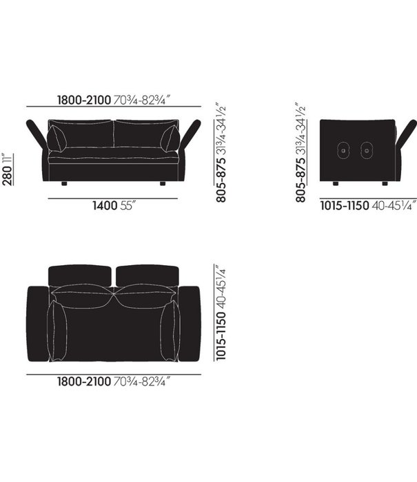Vitra  Vitra Mariposa 2-zits Bank 210cm