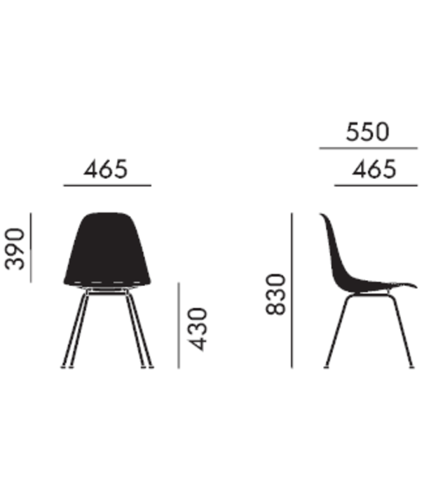Vitra  DSX Eames Fiberglass  Side Chair, black tube base