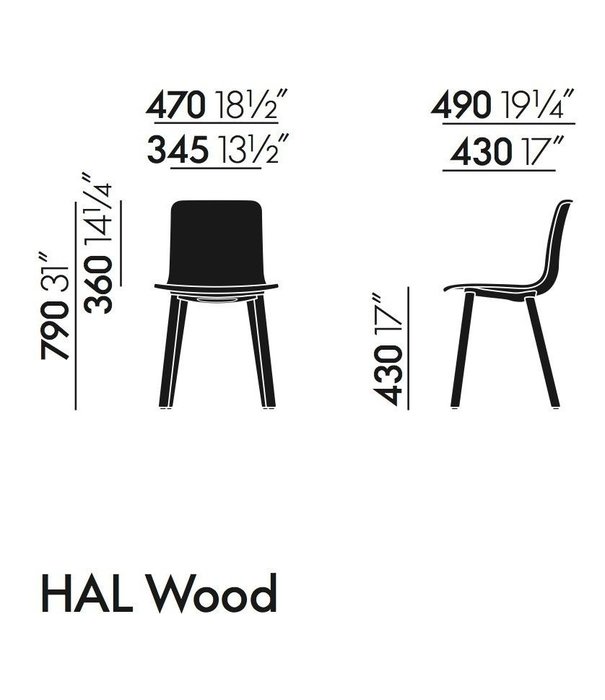 Vitra  Vitra - Hal RE Wood side chair, naturel eiken poten