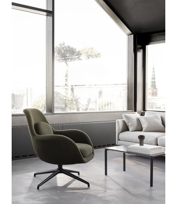 Fredericia  Swoon Lounge Petit Armchair Grand Mohair,  black swivel base