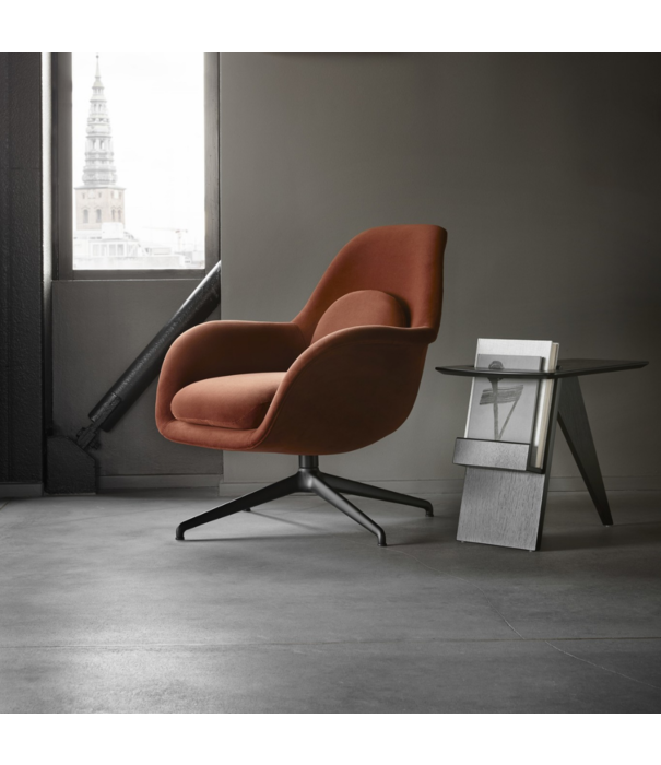 Fredericia  Swoon Lounge Petit Armchair Grand Mohair,  black swivel base