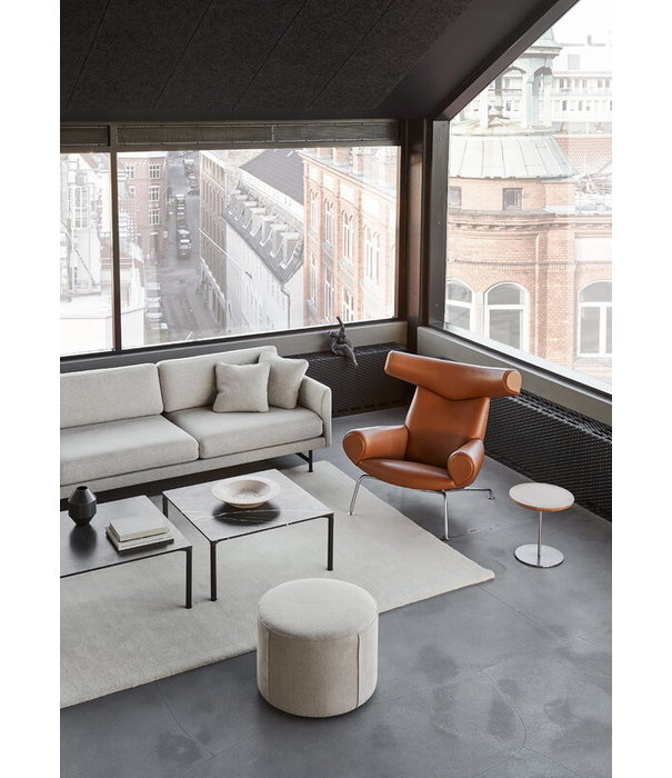 Fredericia  Wegner Ox Lounge stoel, geborsteld rvs - max cognac leer