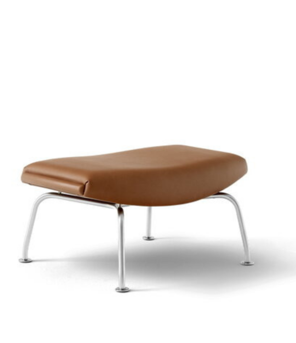 Fredericia  Fredericia - Wegner Ox ottoman, brushed chrome - cognac leather