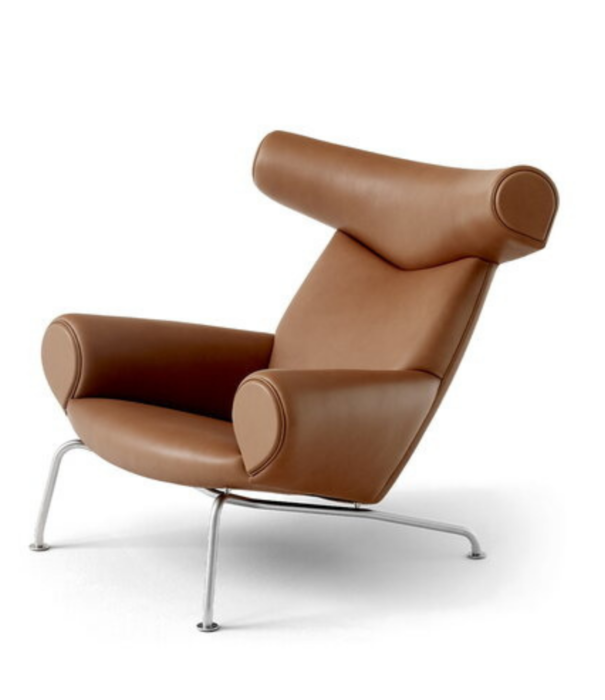 Fredericia  Wegner Ox Lounge stoel, geborsteld rvs - max cognac leer