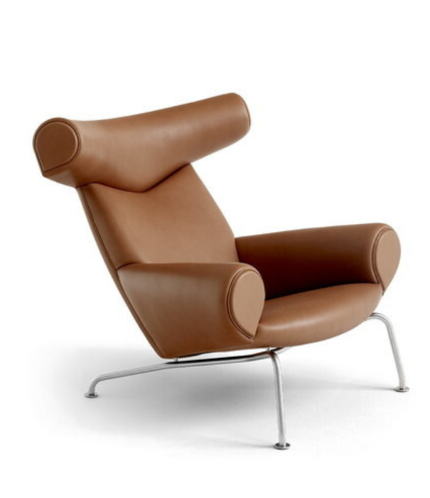Fredericia  Wegner Ox Lounge stoel, geborsteld rvs - max cognac leer