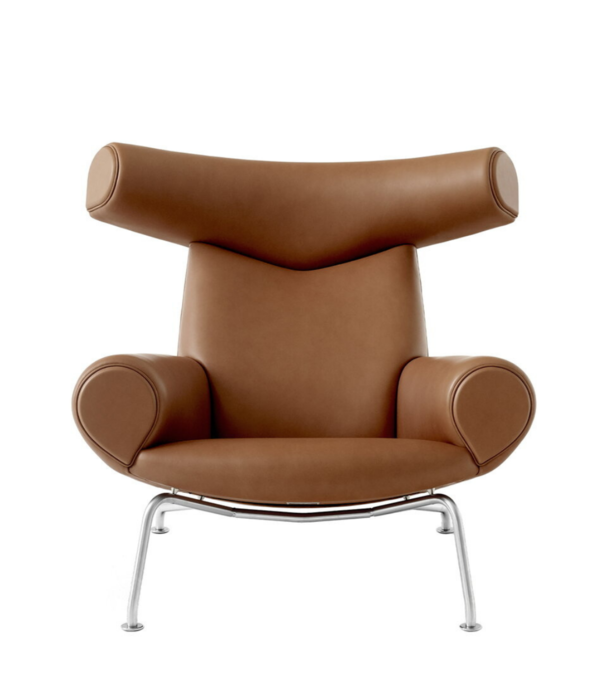 Fredericia  Wegner Ox Lounge stoel, geborsteld rvs - max cognac leer