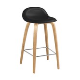 Gubi - 3D bar stool black plastic shell - oak wood base H75