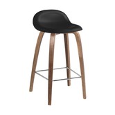 Gubi - 3D bar stool black plastic shell - walnut wood base H75