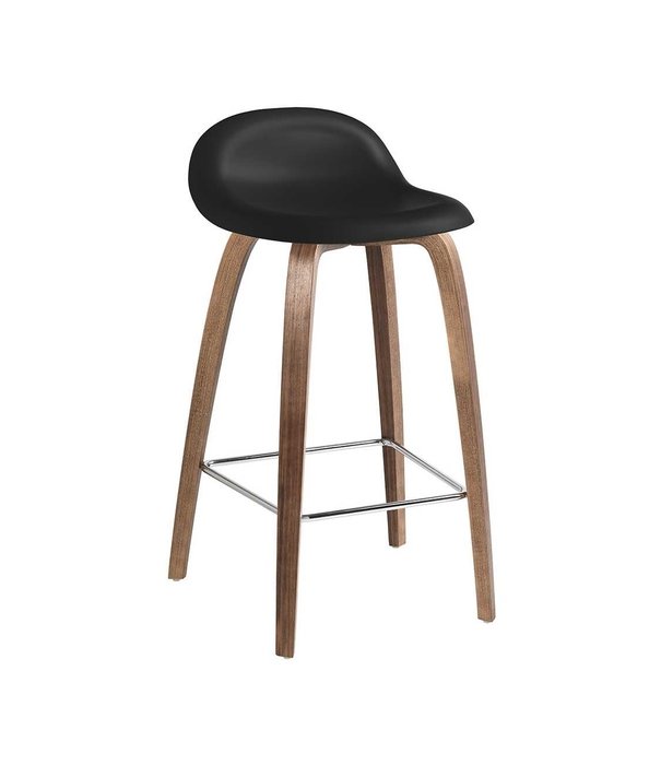 Gubi  Gubi - 3D bar stool black plastic shell - walnut wood base H75