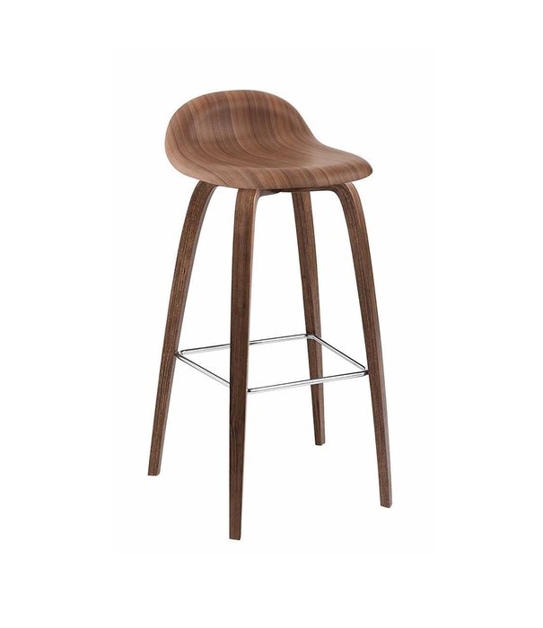 Gubi  Gubi - 3D counter stool black plastic shell - walnut base H65