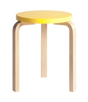 Artek Stool 60 berken, zitting yellow