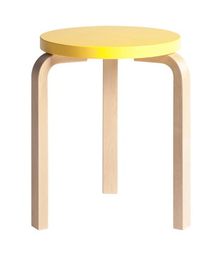 Artek Stool 60 birch, seat yellow
