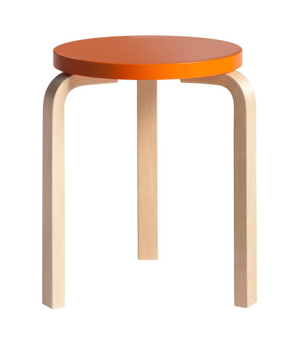 Artek  Stool 60 berken, zitting oranje