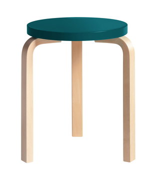Artek Stool 60 berken, zitting petrol