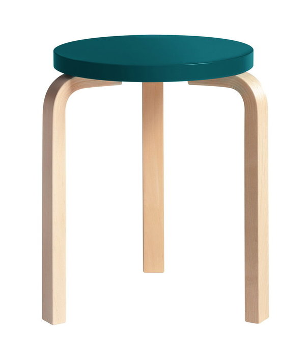 Artek  Stool 60 birch, seat petrol