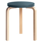 Stool 60 berken, zitting blauw