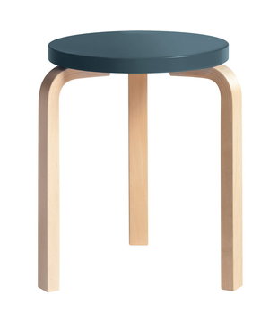Artek Stool 60 birch, seat blue
