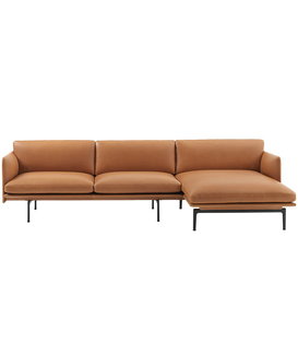 Outline Bank met Chaise Longue Refine cognac leer, voet zwart