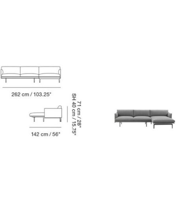 Muuto  Muuto Outline Sofa with Chaise Longue Refine cognac leather