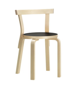 Artek - chair 68 birch - seat black linoleum