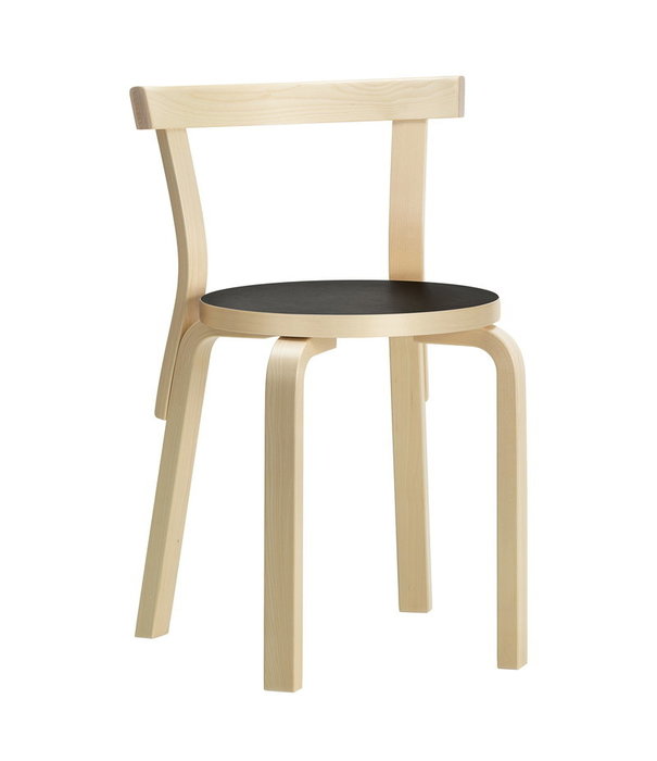Artek  Artek - Aalto chair 68 birch - seat black linoleum
