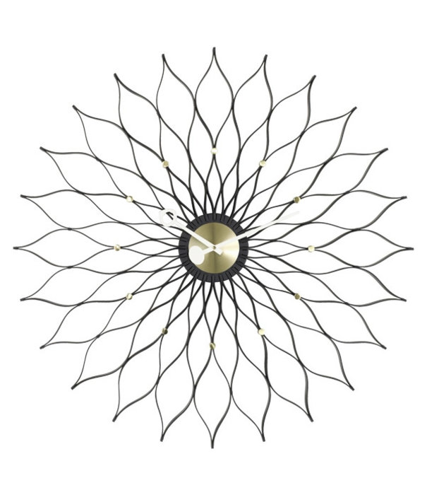 Vitra  Vitra Sunflower Wandklok,  zwart berk / messing