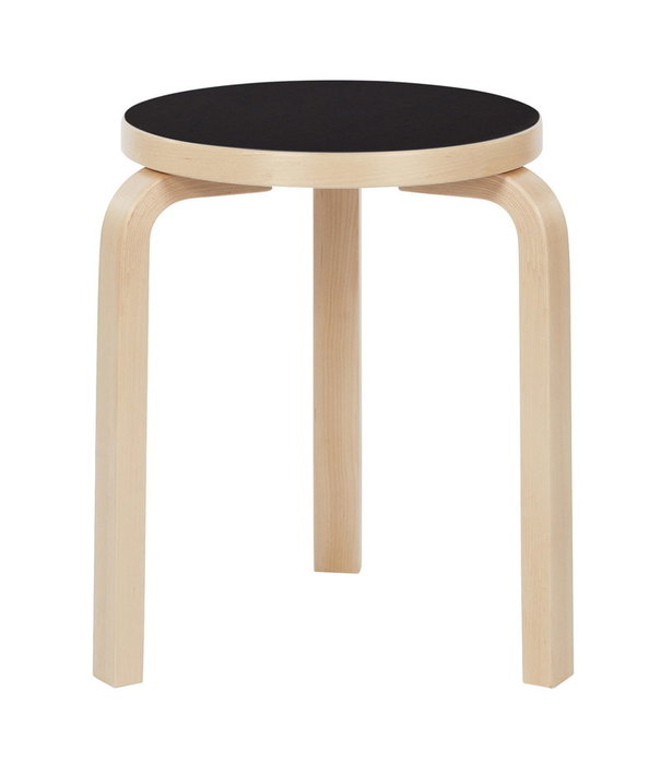 Artek  Artek - Stool 60 berken, zwart linoleum